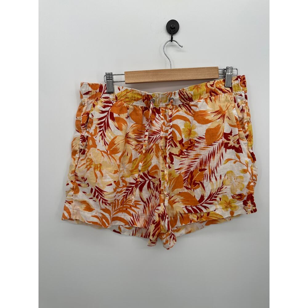C&C California Womens Orange Tropical Linen Shorts Size L‎ Beach Vaca Summer